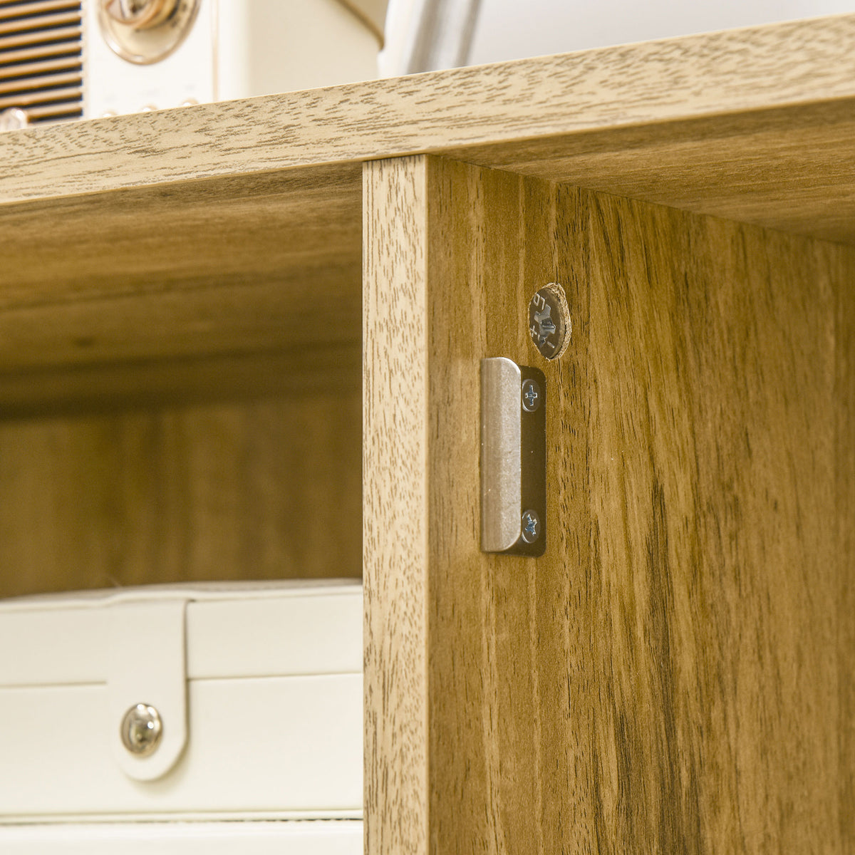 Buffet meuble de rangement armoire haut aspect bois et cannage design 2 portes - dim. 90L x 32,5l x 120H cm-7
