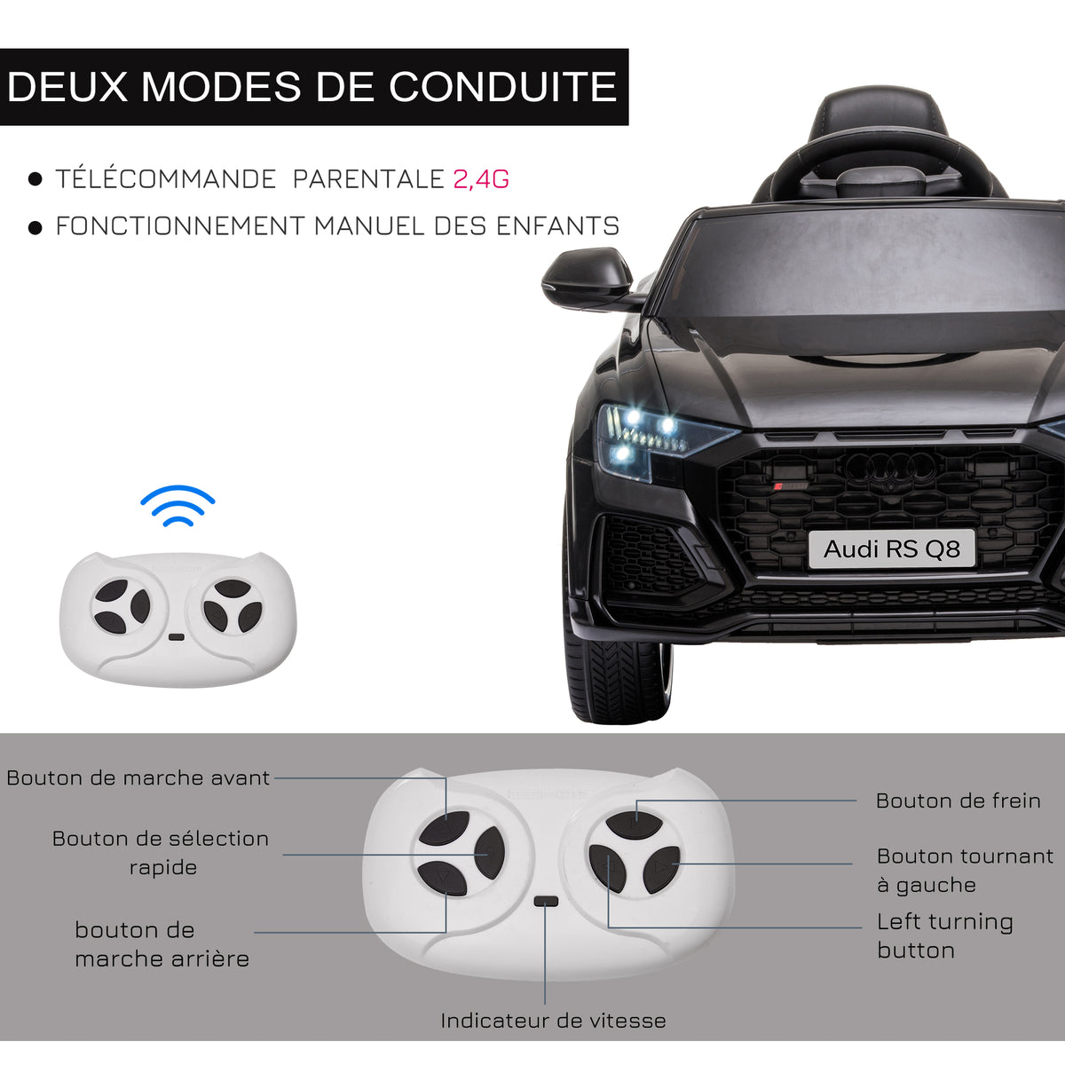 Voiture électrique enfants sous licence Audi RS Q8, véhicule électrique avec télécommande, USB, Bluetooth, noir-5