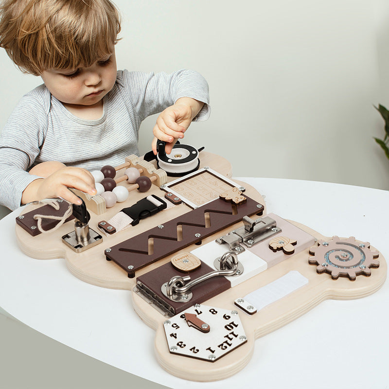 Little Bear Busy Board Children's Montessori Wall Game Board Music Mechanism Unlocking Busy Board Toy