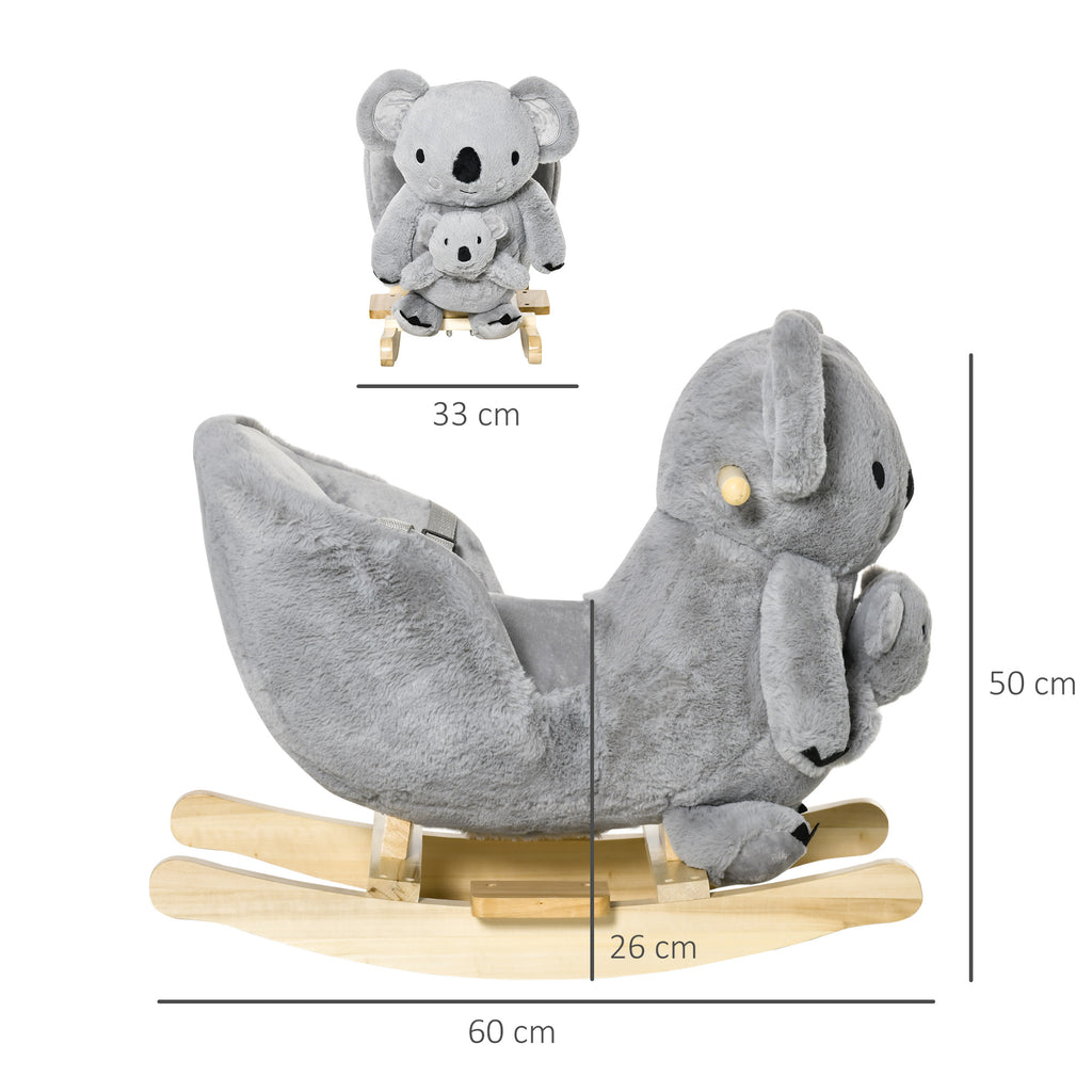 Jouet à Bascule Koala avec marionnette - Effet sonore Rugissement - Fauteuil intégré, Ceinture de sécurité - pour 18-36 mois - Bois peuplier Peluche Courte Polyester Gris-2