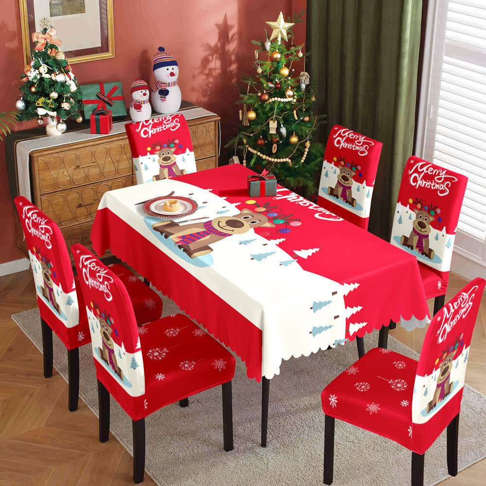 Christmas tablecloth, holiday decoration, elastic chair cover, household dining table, waterproof and dustproof tablecloth, fabric decorative tablecloth