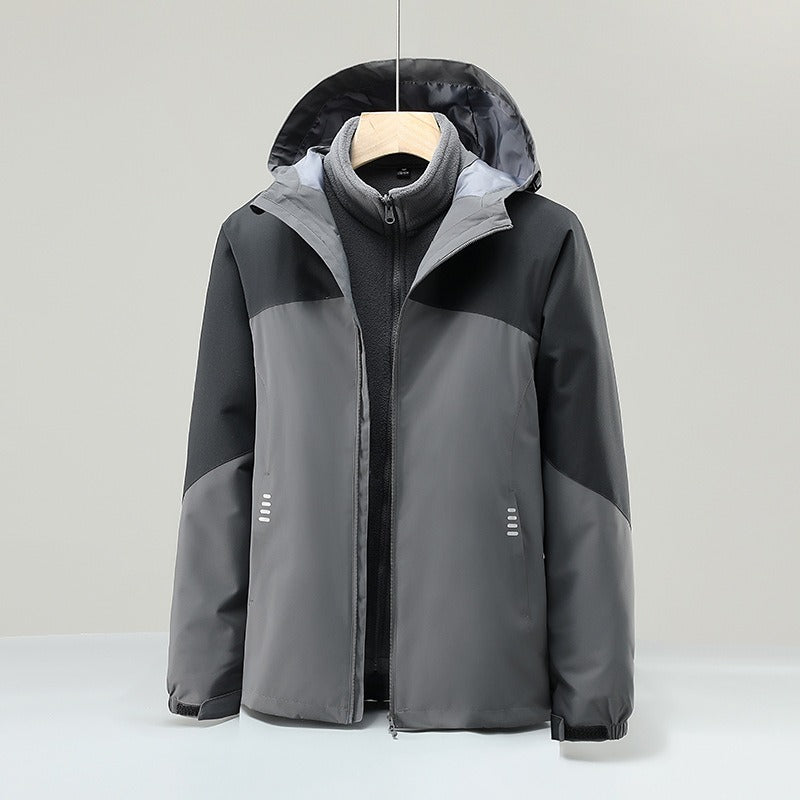 Outdoor Rush Suit Men's And Women's Plush Thickened 3 In 1 Ski Suit Wind Proof Fleece Coat Mountaineering Suit