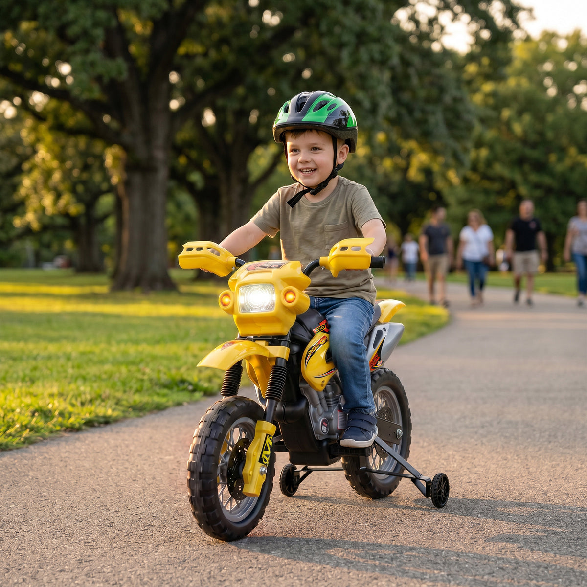 Moto électrique enfants, moto cross pour enfants avec batterie 6 V, phares, musiques et roues d'entraînement, 3 à 6 ans, charge 25KG, jaune et noir-1