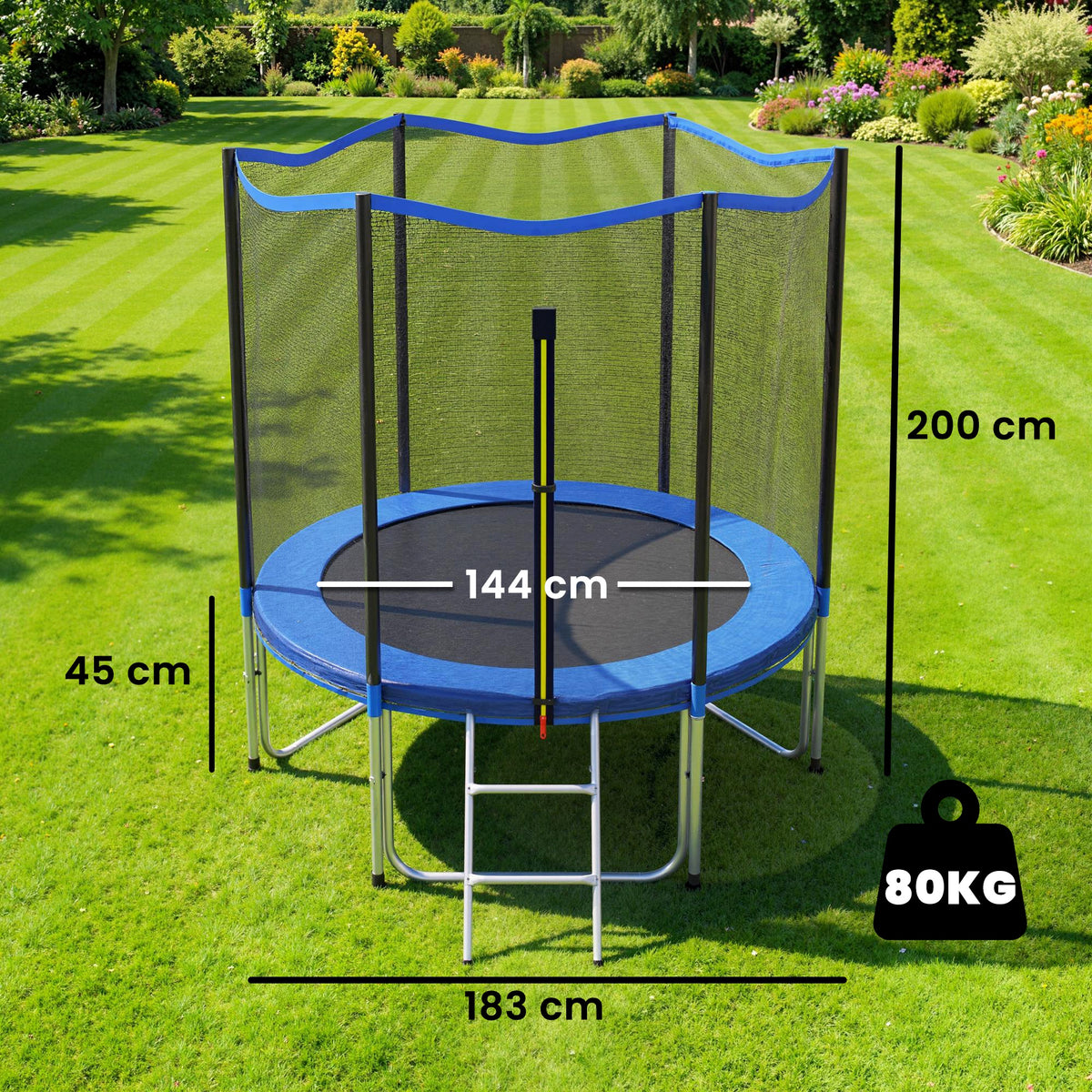 Trampoline Extérieur Trampoline de Jardin Enfants et Adultes 6 Poteaux au Sol  Charge 80kg 36 Ressorts Ø183cm Bleu-2