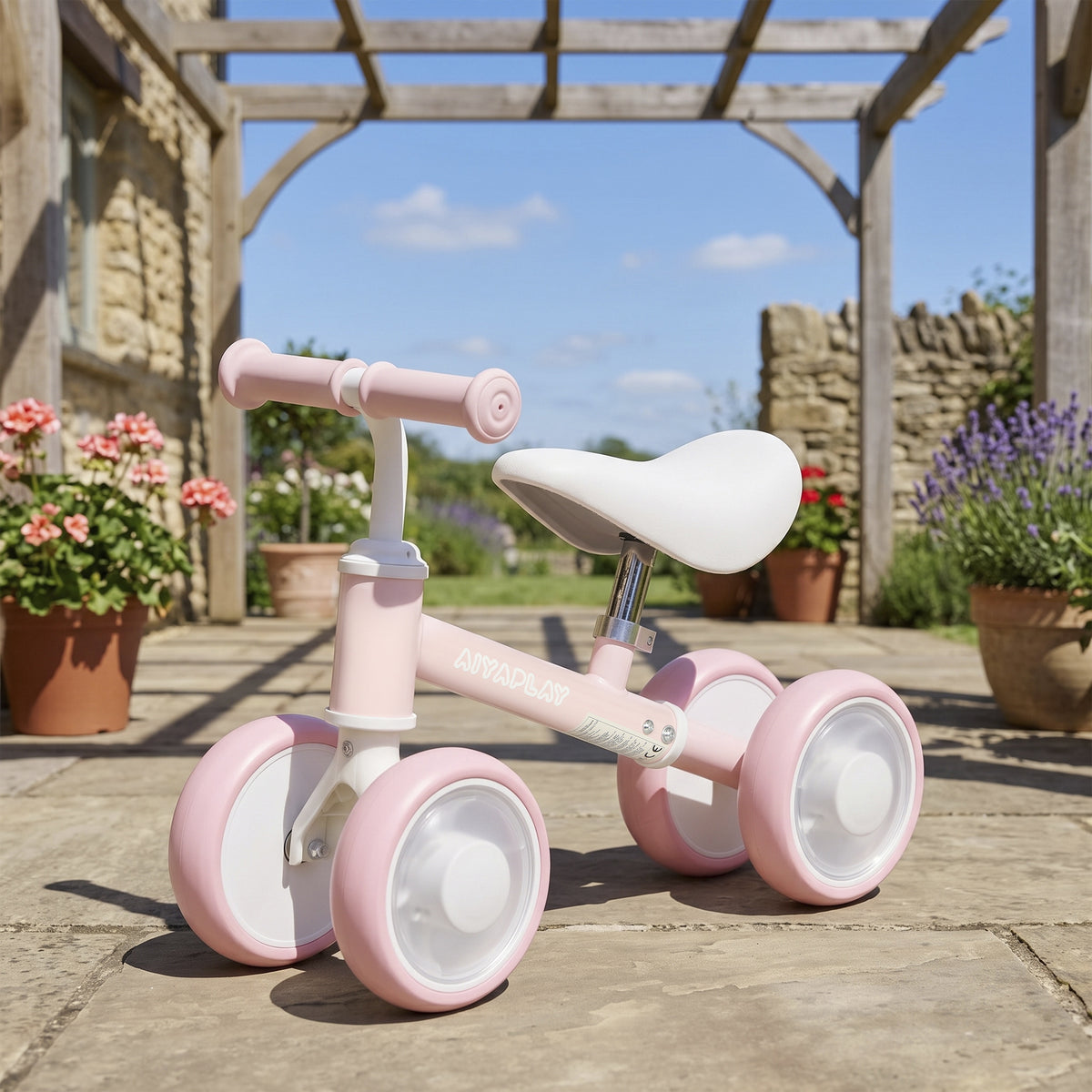 Draisienne Bébé 1-2 Ans, 4 Roues Lumineuses, Siège Réglable, Direction Limitée, Pneus EVA Silencieux, 52x22x37cm, Rose-1