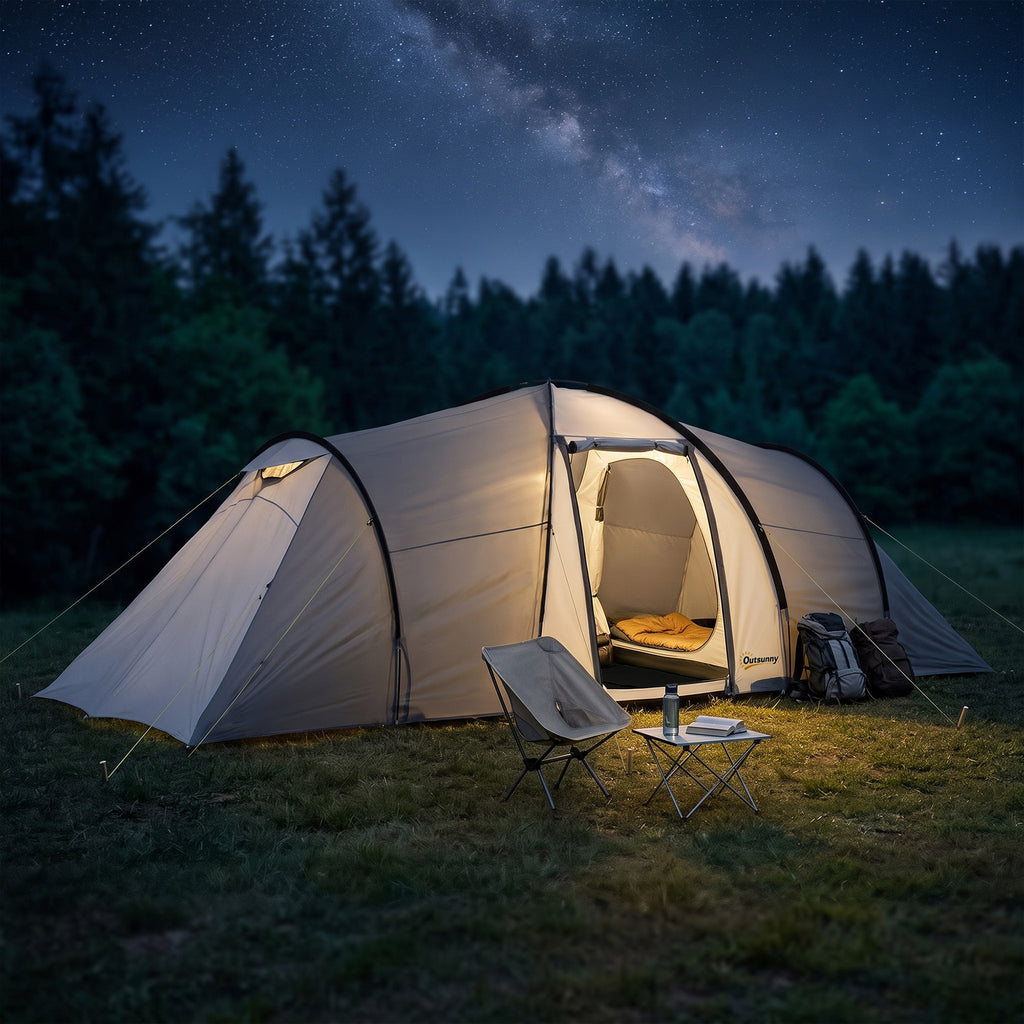 Tente de camping familiale 4 personnes dôme 2 chambres 1 séjour et 1 auvent anti-UV Imperméable 2000 mm multicolore-7