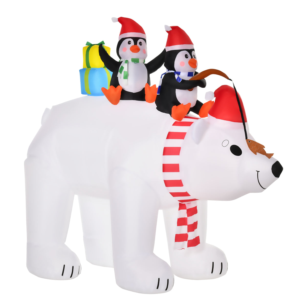 Ours Polaire Gonflable de Noël avec Lumières LED 206cm Décoration Gonflable de Noël Imperméable avec 2 Pingouins-0