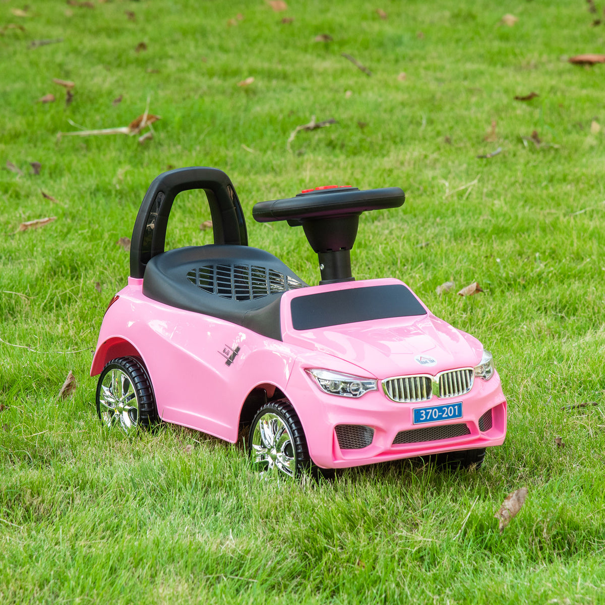 Porteur enfants voiture, véhicule à pousser avec coffre à jouets, klaxon, phares et musique, 63,5 x 28 x 36 cm, rose-9