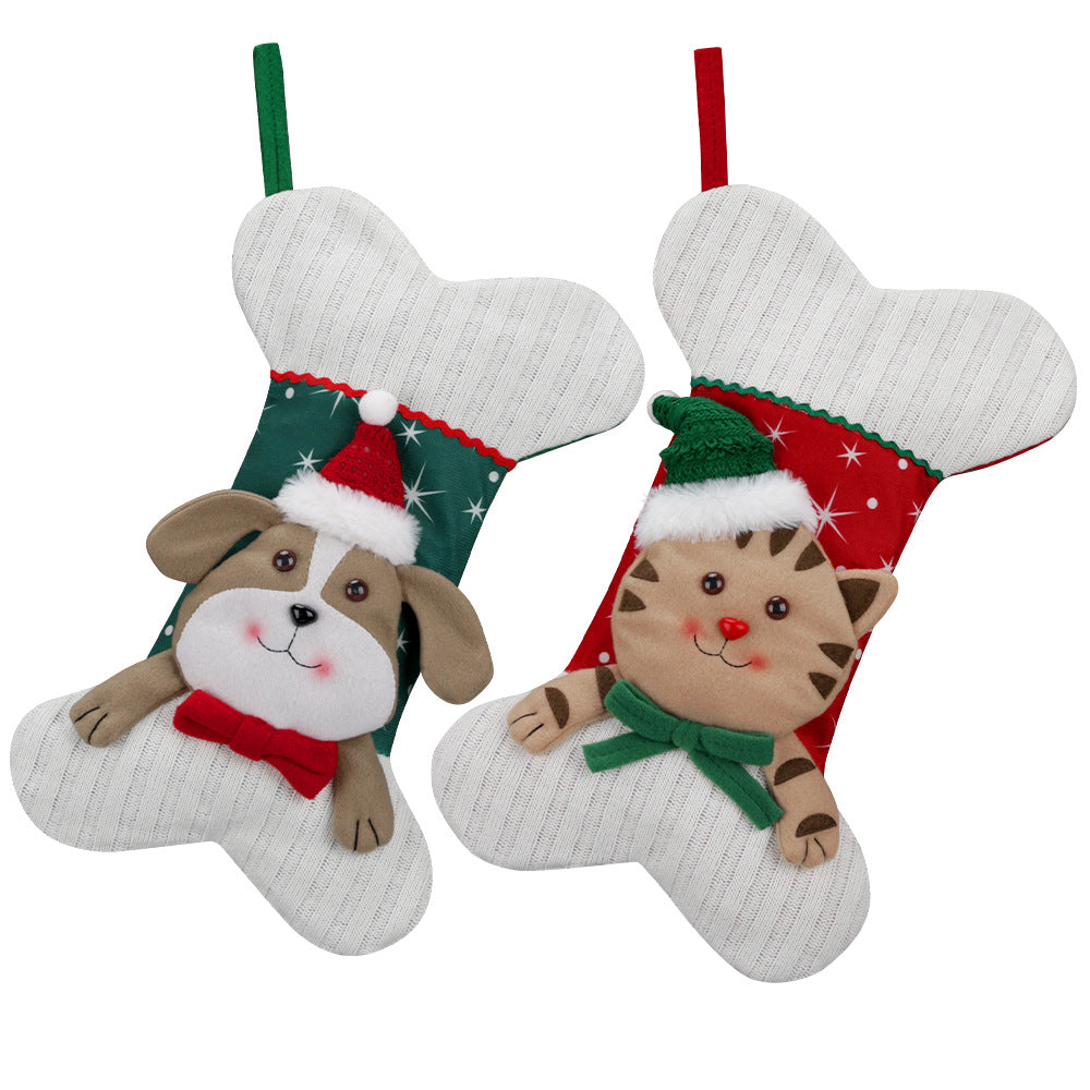 Christmas Day Decorative Socks Creative Cartoon Cat Dog Pattern Bone Socks Christmas Tree Hanging Decoration Holiday Supplies