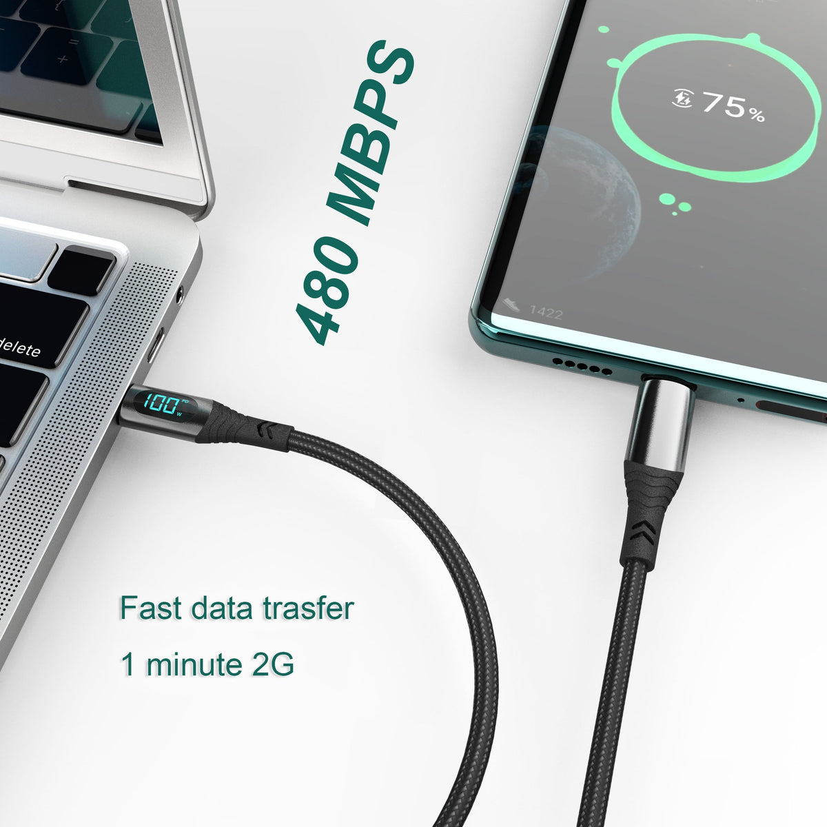 100W digital data cable suitable for Apple 27W mobile phone 15 fast charging cable, dual-type-c to USB-C conversion
