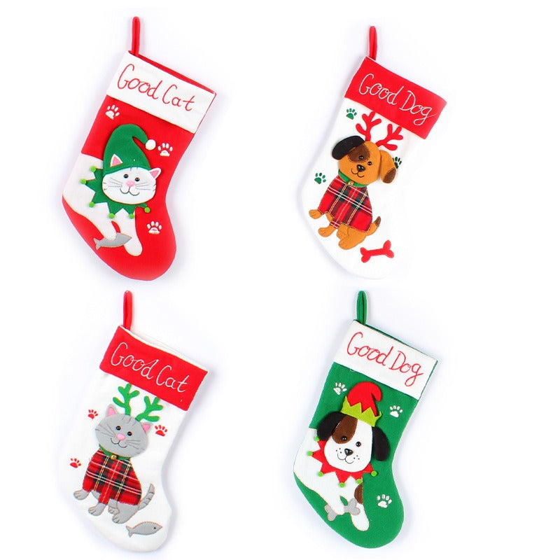 Cute Cat and Dog Christmas Socks Cartoon Christmas Socks Pendant Christmas Tree Gift Bag Decorative Socks