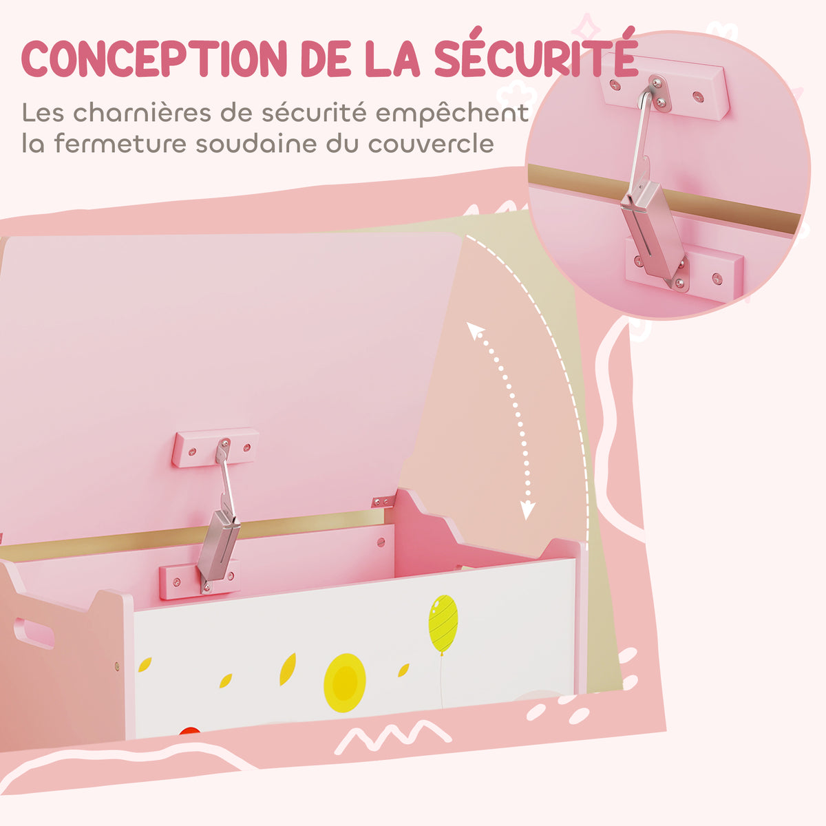 Coffre à jouet enfant coffre de rangement enfant couvercle rabattable motif animal 60 x 37 x 39 cm rose-4