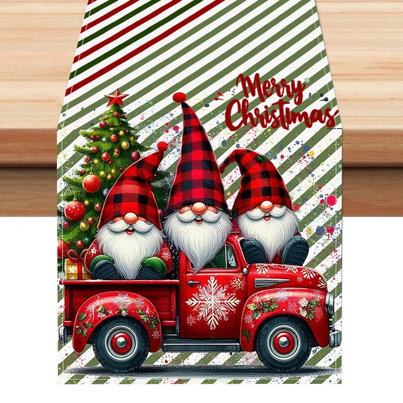 Christmas Dwarf Printed Table Flag New White Hemp Table Decoration Tablecloth Christmas Decoration Tablecloth Mat