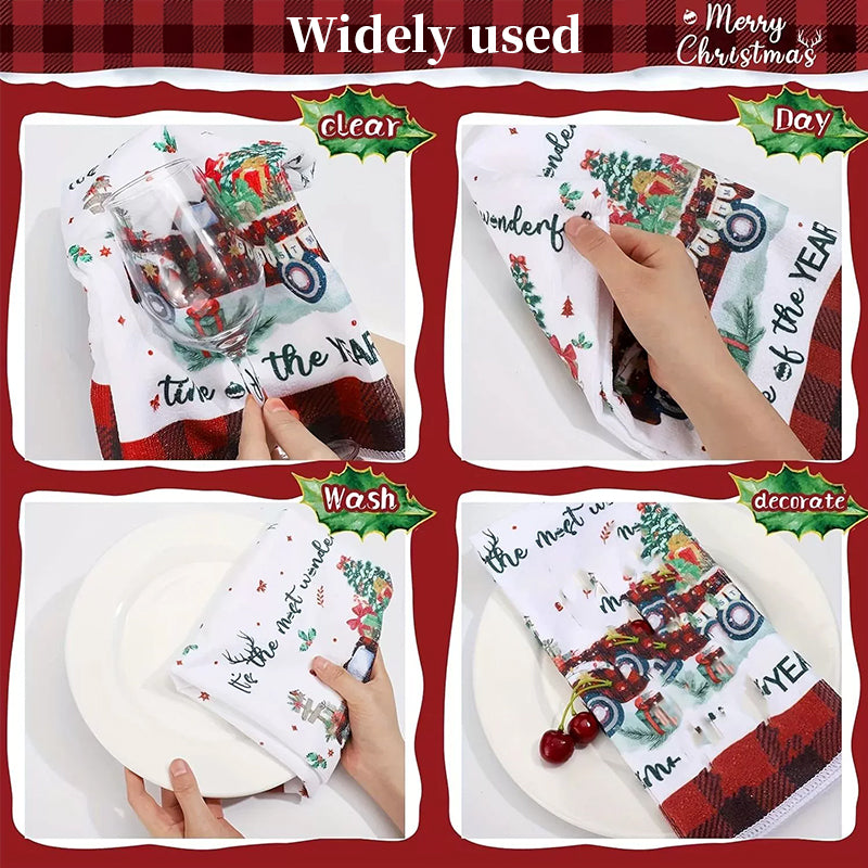 Christmas Kitchen Towels, Cute Absorbent Dish Cloths for Holiday Decor & Cleaning