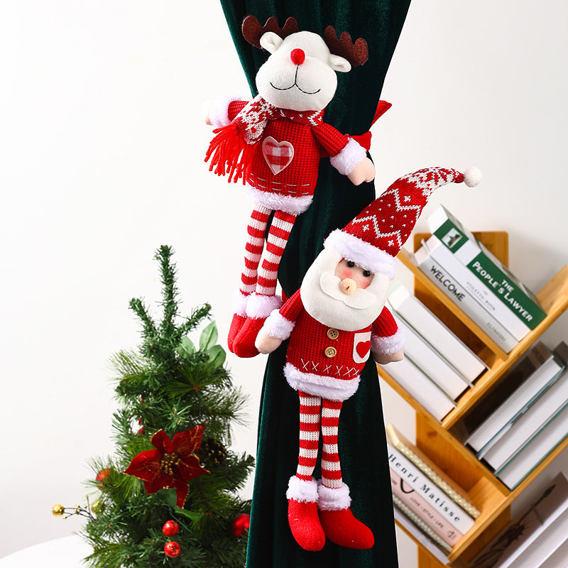 Christmas Decoration Knitted Fabric Long Leg Santa Claus Curtain Buckle Pendant
