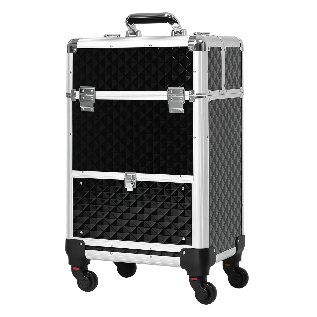 Valise trolley maquillage mallette cosmétique vanity poignée télescopique réglable 34L x 25l x 62H cm alu. noir-0