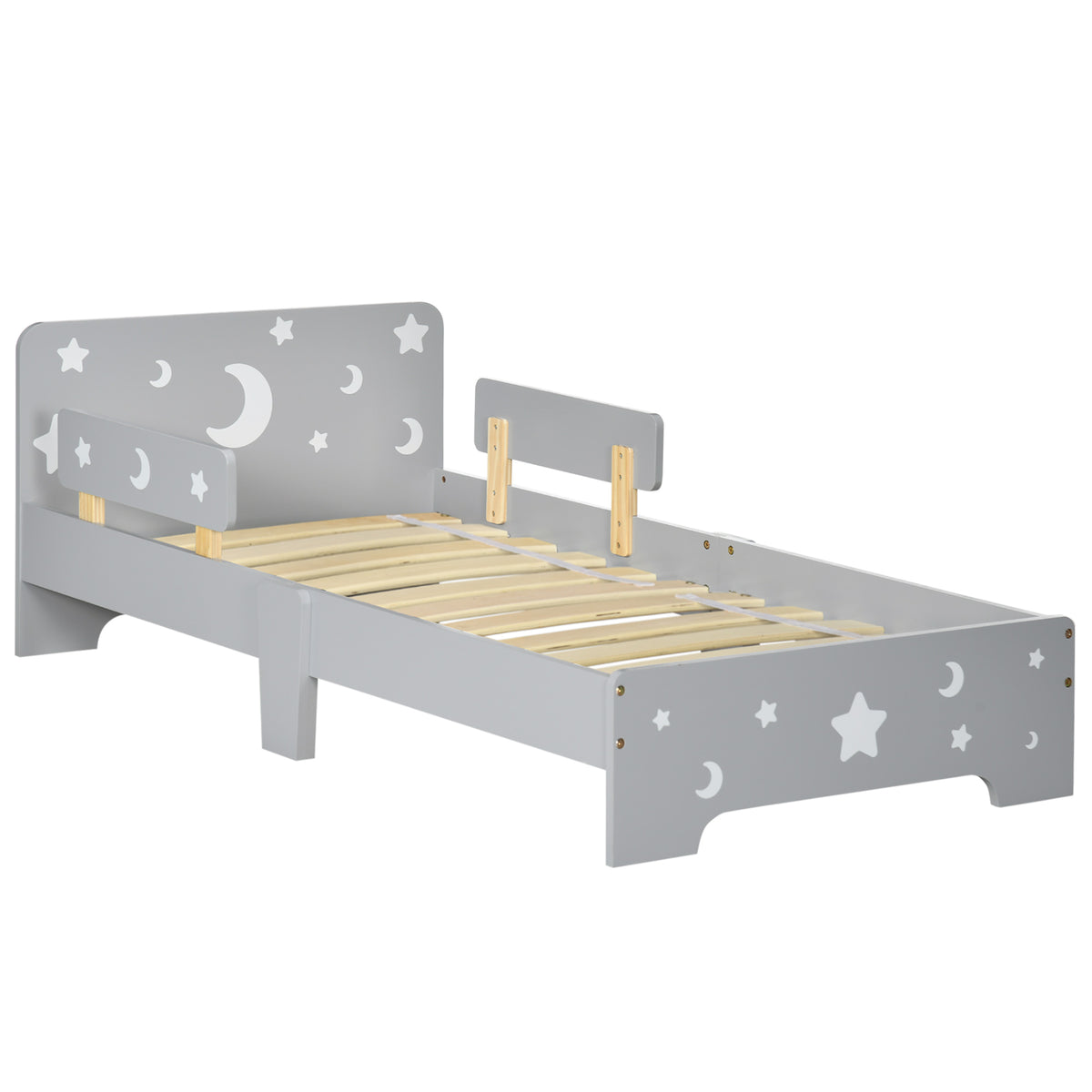 Lit pour enfants de 3 à 6 ans design étoiles et lune sommier à lattes inclus chambre moderne 143 x 76 x 49 cm gris-0