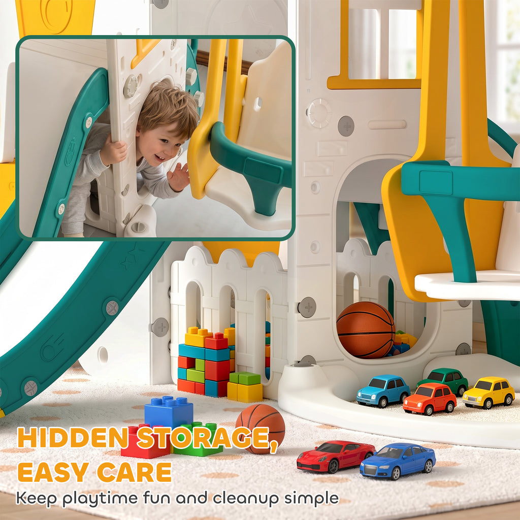 Ensemble Toboggan et Balançoire 7 en 1 pour Enfants, Aire de Jeux Intérieure, Thème Voiture, pour 1-4 Ans, Blanc-8