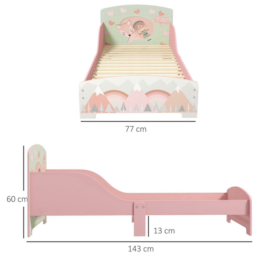 Lit pour enfant 3-6 ans avec barrières de sécurité et motifs dim. 77 x 143 x 60 cm sommier à lattes inclus - rose-2