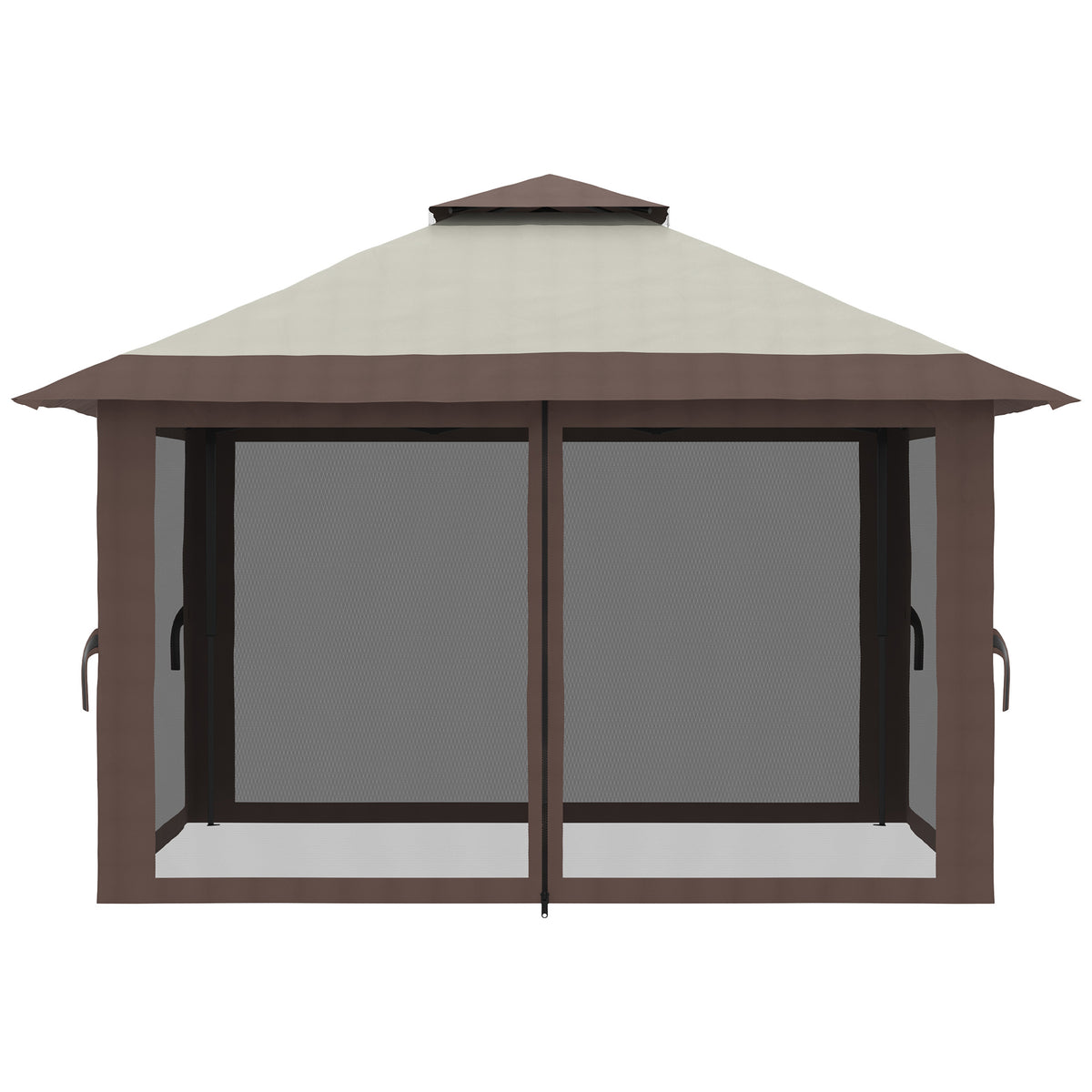 Tonnelle barnum de jardin pop-up pliant double toit protection UV 50+ avec 4 moustiquaires zippées 4 x 4 m beige-8