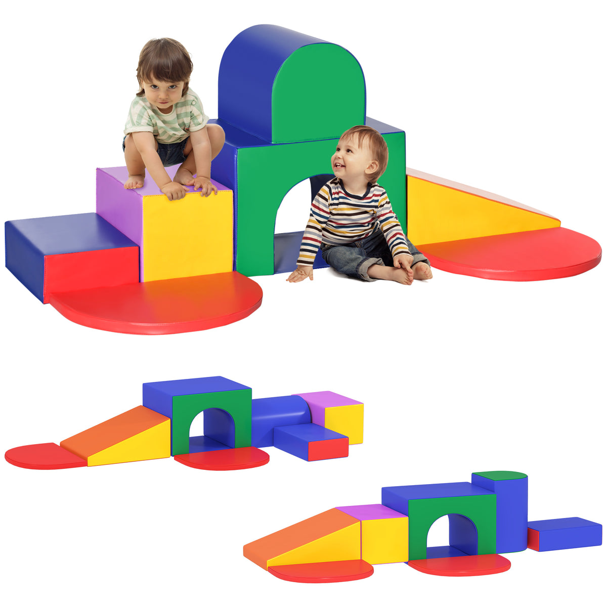 7PCS Parcours motricité bébé, jouet escalade, mousse blocs construction revêtement âge préscolaire, multicolore-0