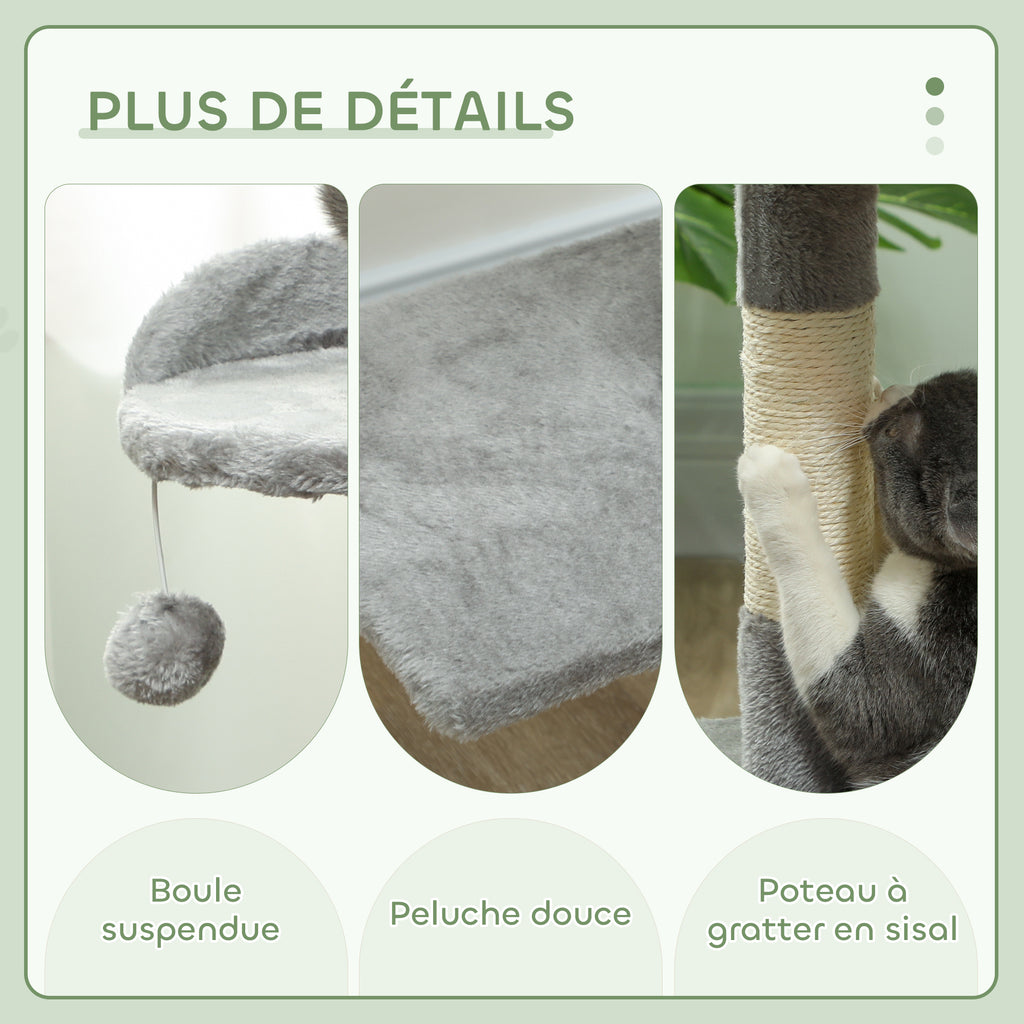 Arbre à chats multi-équipements griffoirs grattoirs plateformes niche corde jouets 40 x 40 x 114 cm gris-5