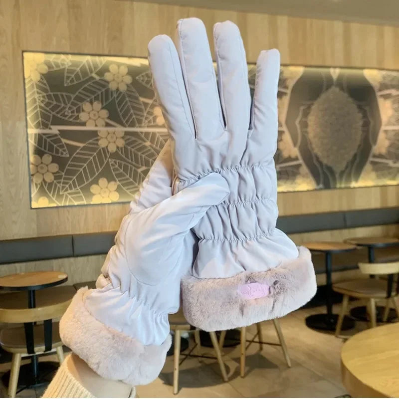 Cute Padded Gloves Little Bear Gloves Women Winter Fleece Thickened Warm Cycling Mountaineering Skiing Plush Cotton Gloves