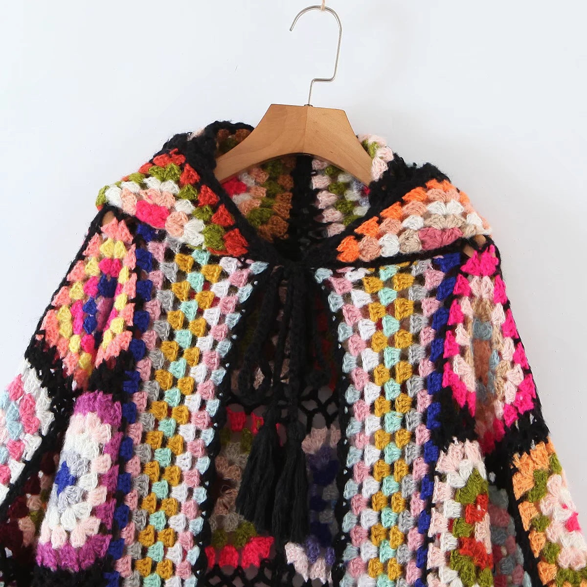 Spring new European and American fashion handmade grandmother grid hooded sweater