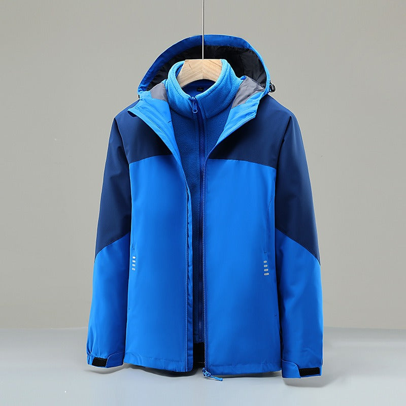 Outdoor Rush Suit Men's And Women's Plush Thickened 3 In 1 Ski Suit Wind Proof Fleece Coat Mountaineering Suit