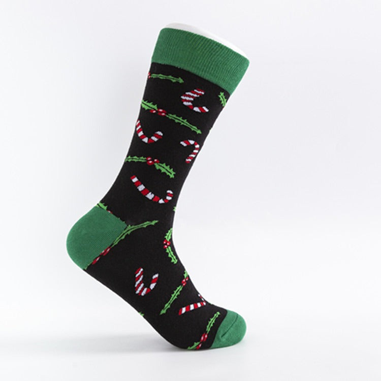New Colorful Fashion Socks Medium-High Cotton Socks Large Size Christmas Elements Casual Trendy Men's Socks