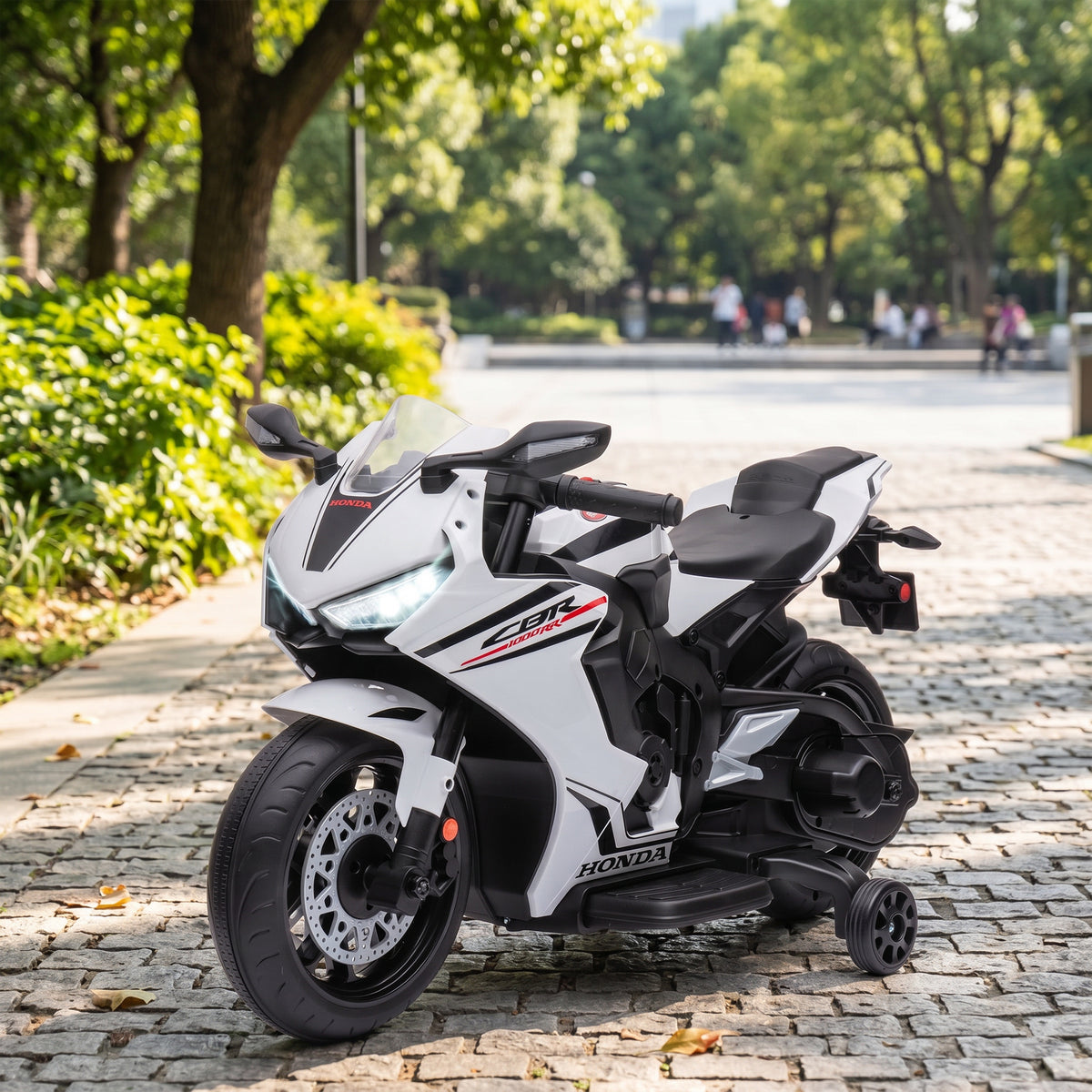Moto Électrique Enfants sous Licence HONDA 6 V, 3 Km/h, Musique & Lumière, 2 Roues d'Entraînement, Blanc-9