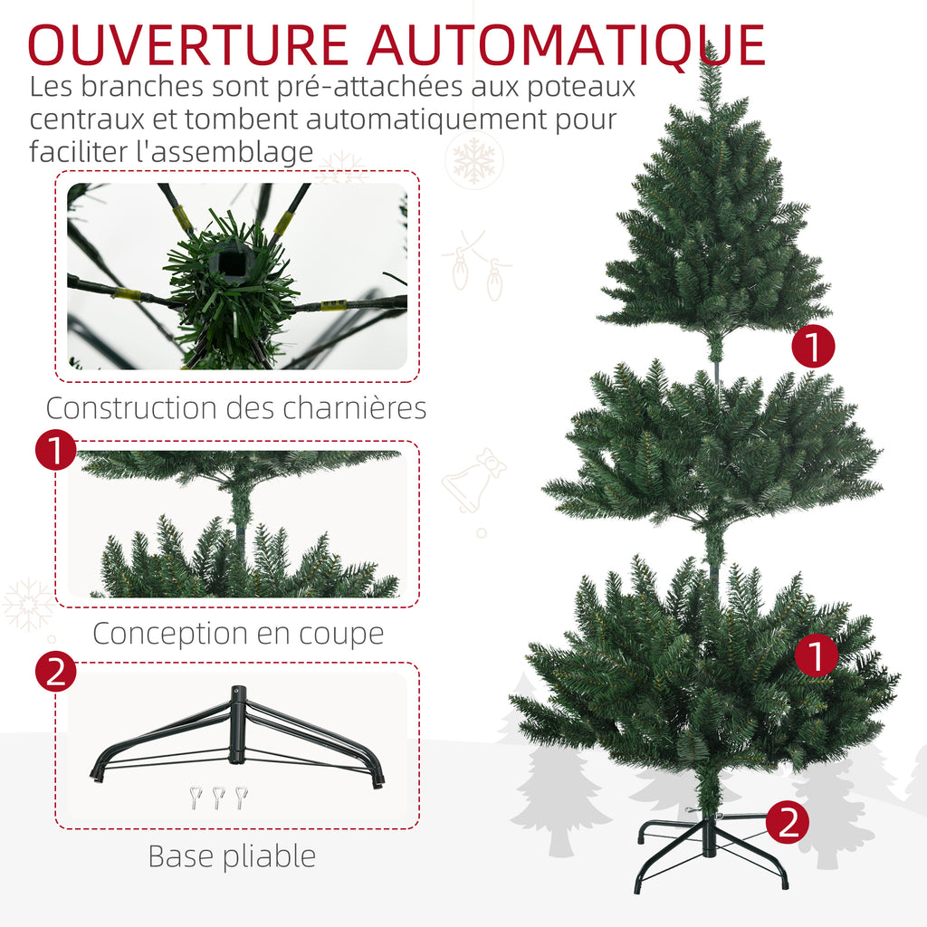 Sapin de Noël artificiel 305 branches avec pied croix acier amovible Ø 85 x 120H cm vert-6