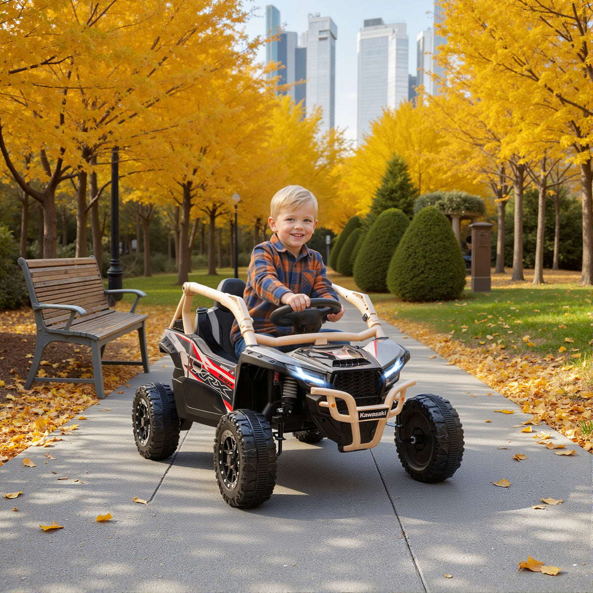 Voiture électrique enfant UTV KAWASAKI TERYX KRX 1000 12 V à 2 moteurs 25 W télécommande 2,4 Ghz 100 x 64 x 56 cm jaune-9