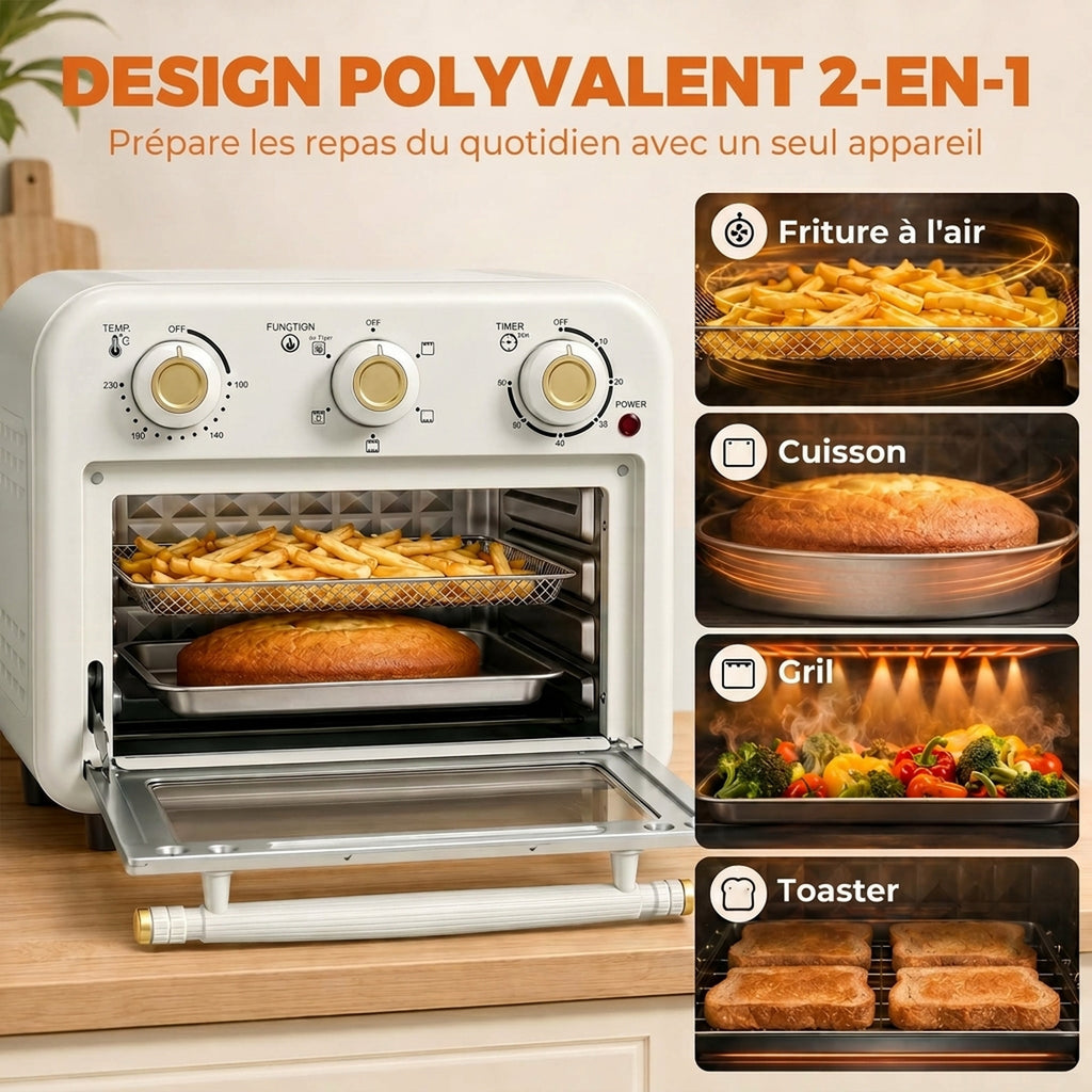 Four Friteuse à Air Chaud 12L, Four à Air Chaud Convection 1200 W avec Plaque de Cuisson, Panier de Friture, Crème-4