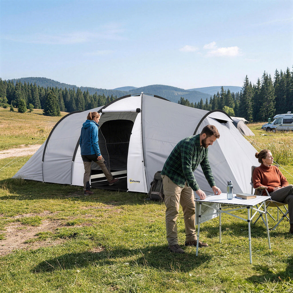 Tente de camping familiale 4 personnes dôme 2 chambres 1 séjour et 1 auvent anti-UV Imperméable 2000 mm multicolore-9