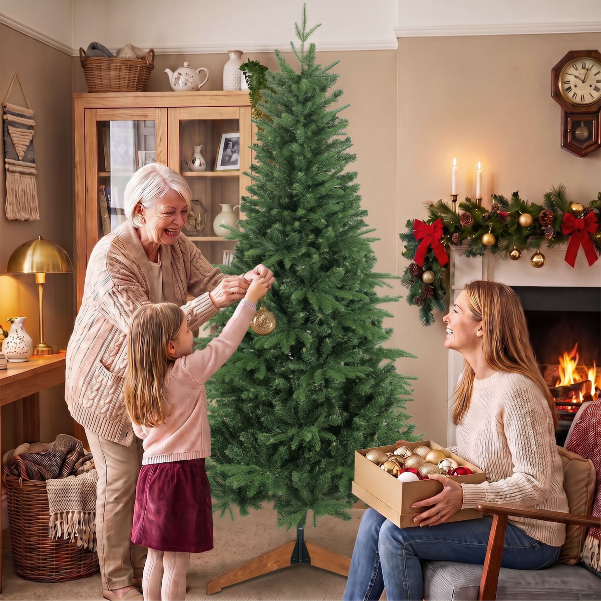 Sapin de Noël Artificiel 180 cm, Arbre de Noël, 1162 Branches Articulées en PE et PVC Ignifuge, Support en Bois Pliable-8