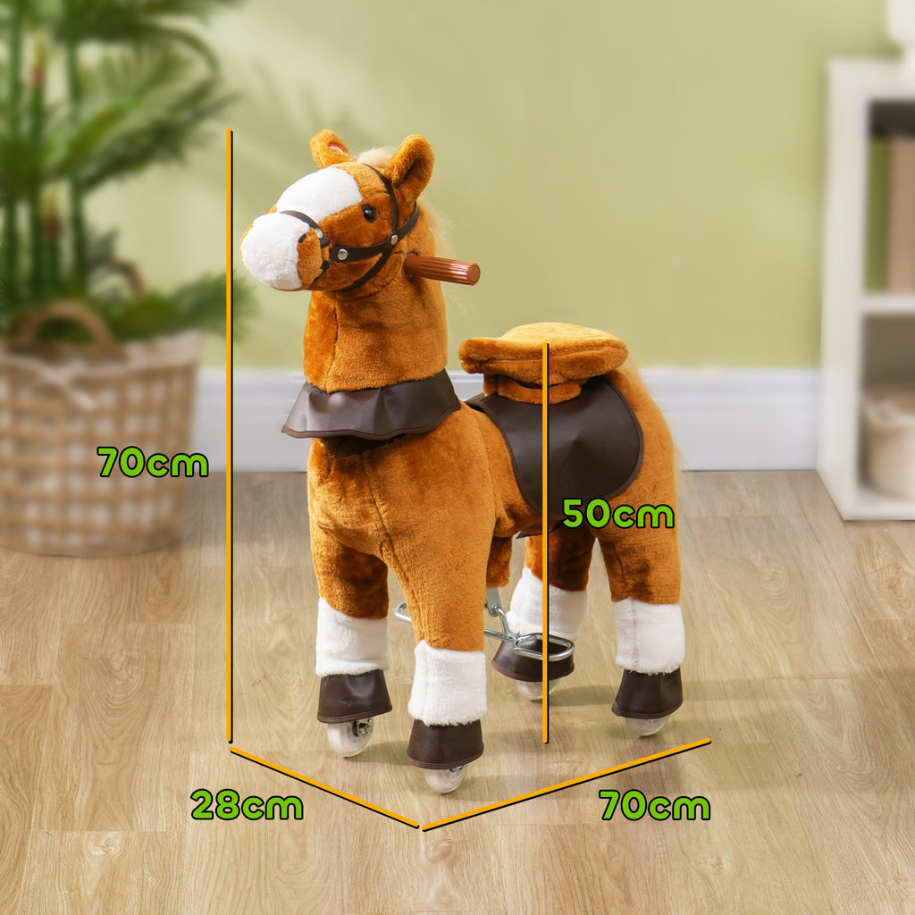 Cheval à monter pour enfant cheval à roulettes selle surélevée pour enfants 3-5 ans charge 60 kg 70 x 28 x 70 cm marron-2