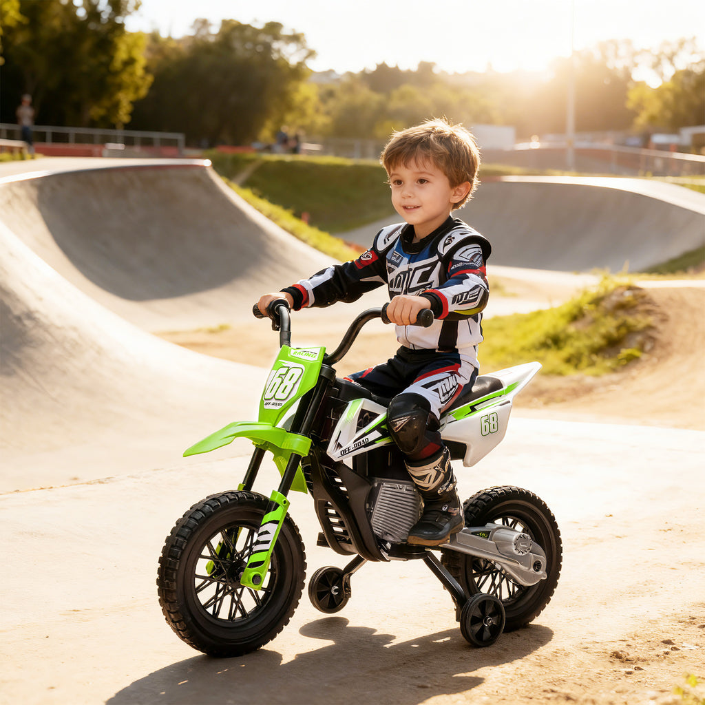 Moto électrique pour enfant moto cross pour enfants de 3 à 6 ans 2 moteurs 12V vitesse max. 5 km/h vert-1
