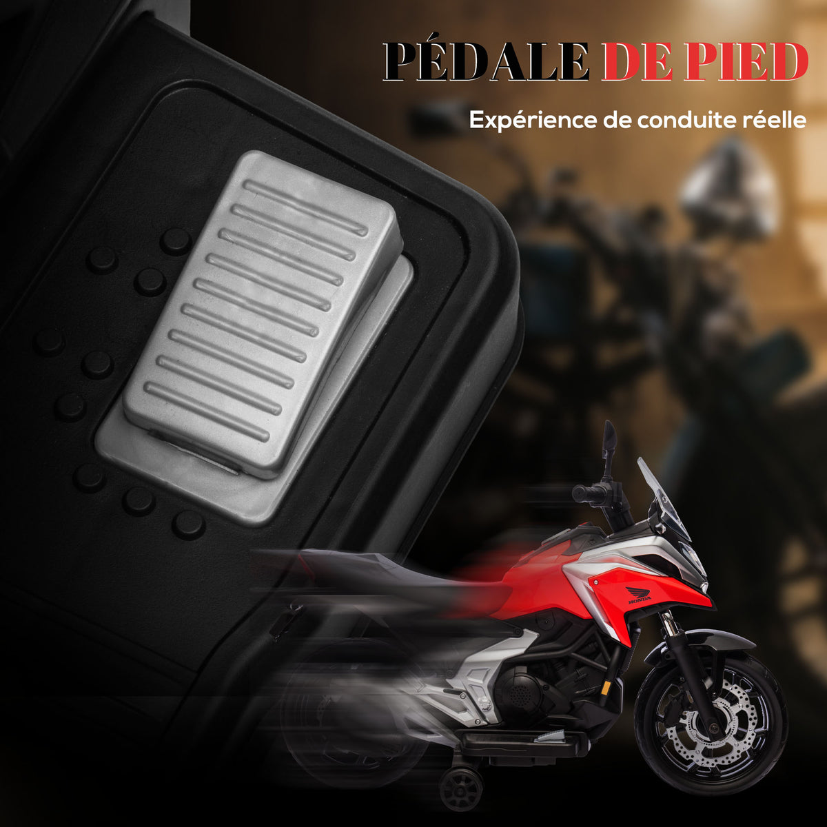 Moto électrique pour enfants 12V moto porteur Honda pour enfants 3 à 6 ans avec musique, phares rouge-7