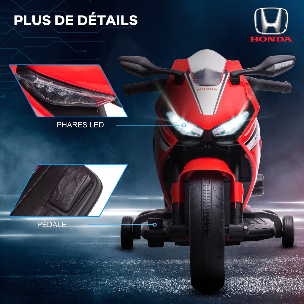Moto Électrique Enfants sous Licence HONDA 6 V, 3 Km/h, Musique & Lumière, 2 Roues d'Entraînement, Rouge-6