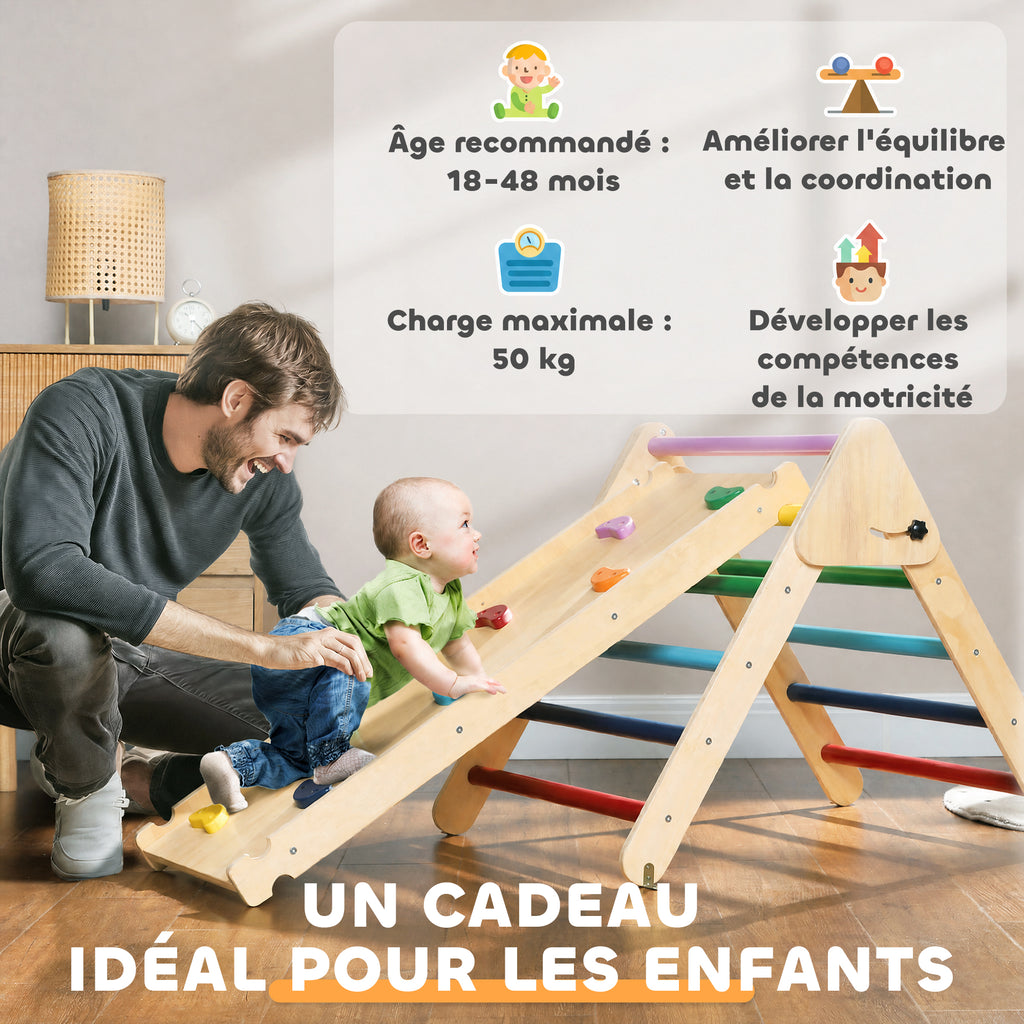 Triangle escalade enfants 3 en 1, rampe double-face pour grimper et glisser, charge 50 kg, 147x64,5x63cm, multicolore-8
