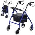 Déambulateur 4 roues - déambulateur pliable léger - assise + dossier rembourré - poignées ergonomiques, freins à main - panier rangement - métal bleu-0