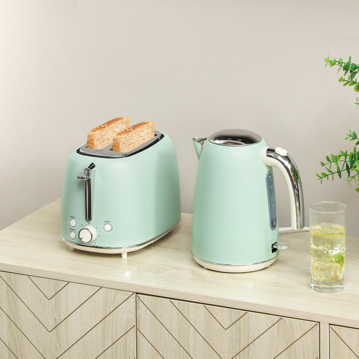 Ensemble bouilloire et grille-pain, bouilloire en acier inoxydable 1,7 L et 2200 W et grille-pain à 2 tranches, vert-9