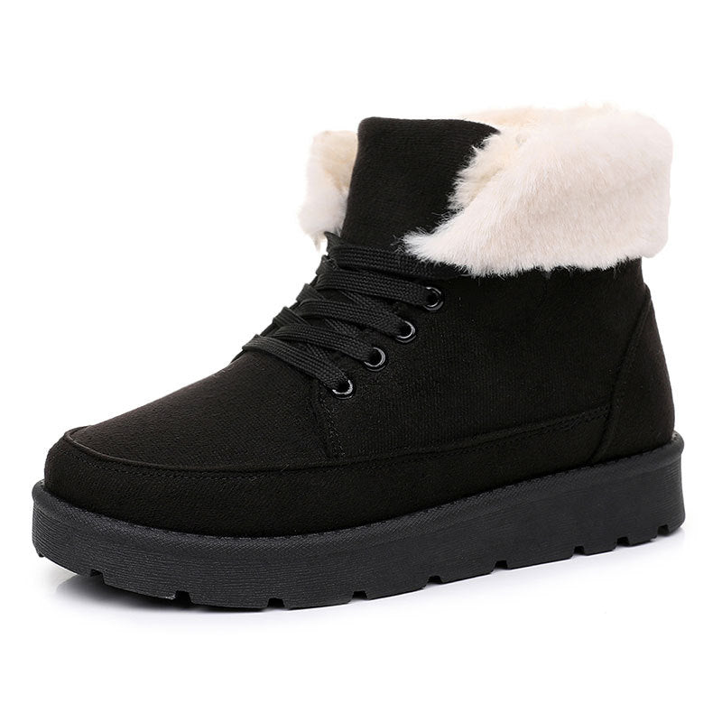 Winter Women's Cotton Boots with Turned-Up Edge, Fleece Lining, Comfortable Thick Sole, Fashionable and Versatile Snow Boots
