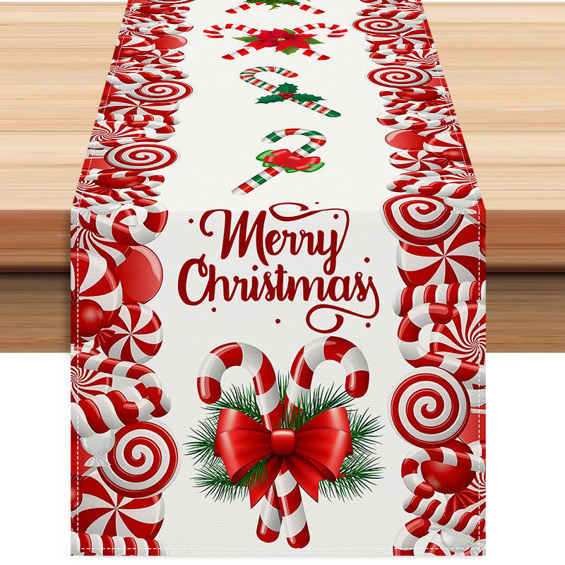 Christmas table flag candy letter printed tablecloth holiday party table decoration tablecloth pad white linen