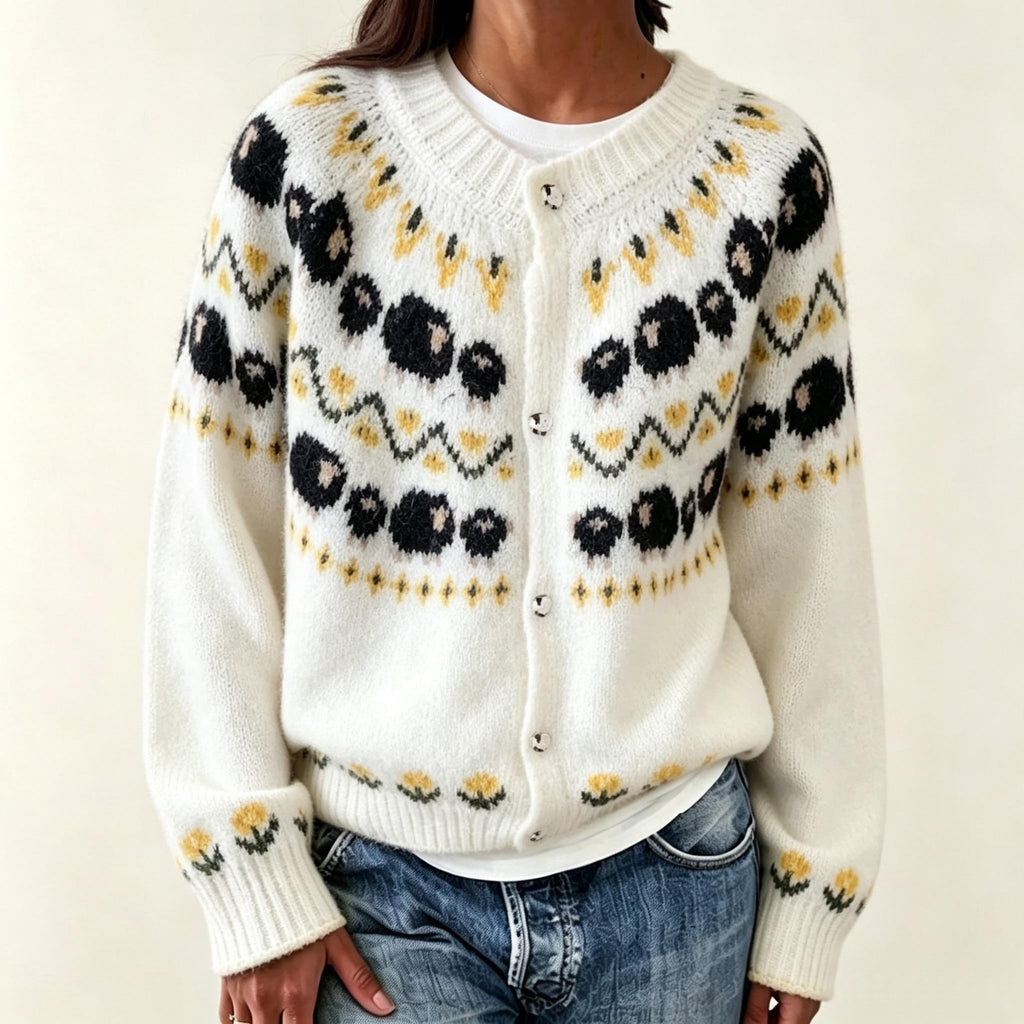 Round neck cardigan long sleeved sweater