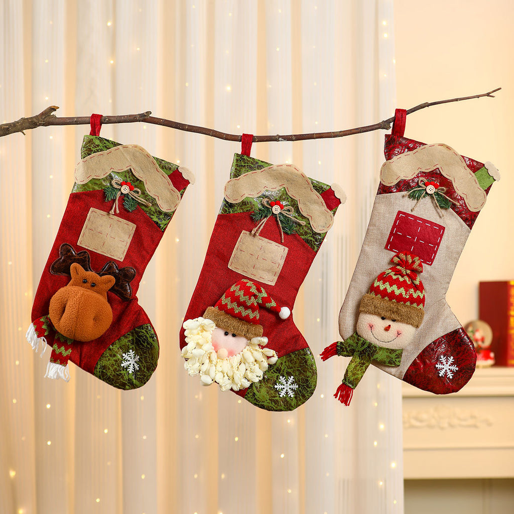 3D Linen Splicing Cartoon Christmas Socks Christmas Decorations Gift Pendants