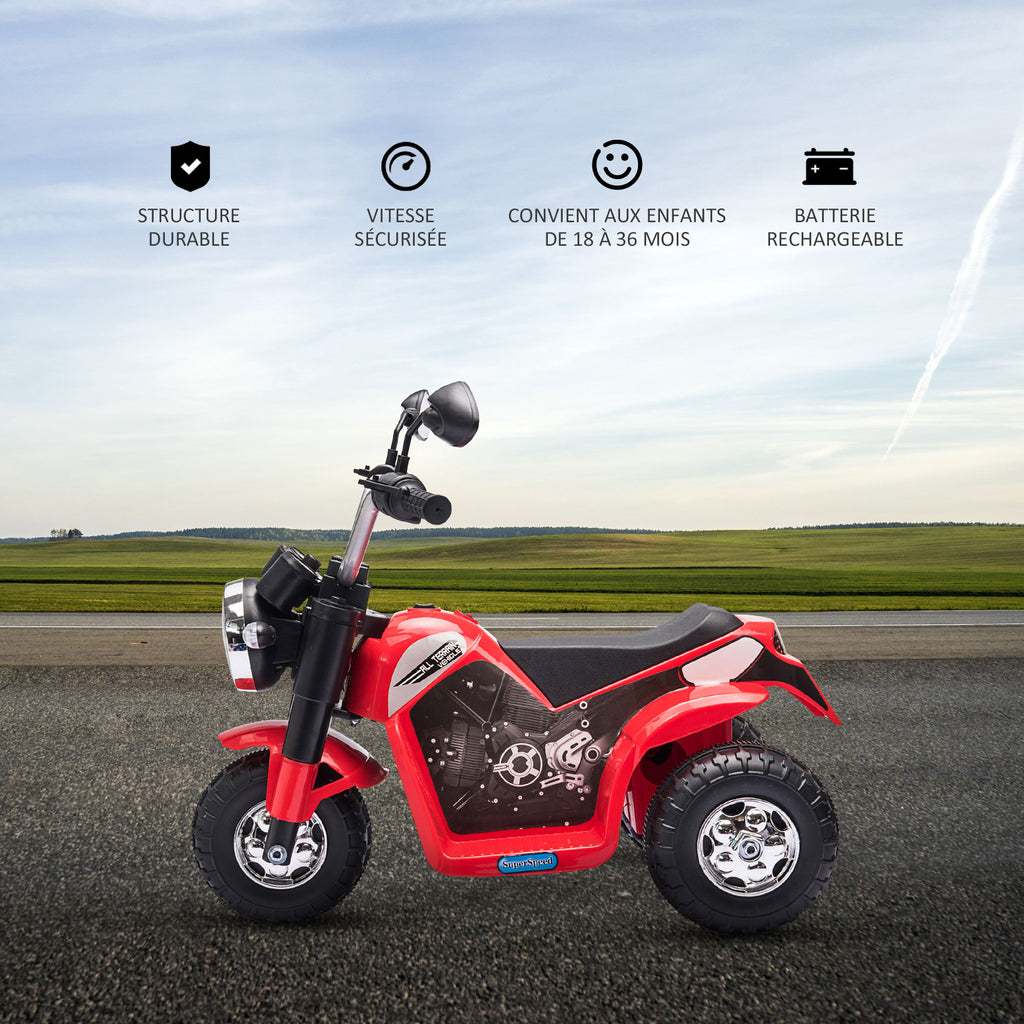 Moto électrique Enfant Chopper Tout-Terrain 6 V 20 W Marche AV AR 3 Roues Effets Lumineux et sonores Rouge Noir-6