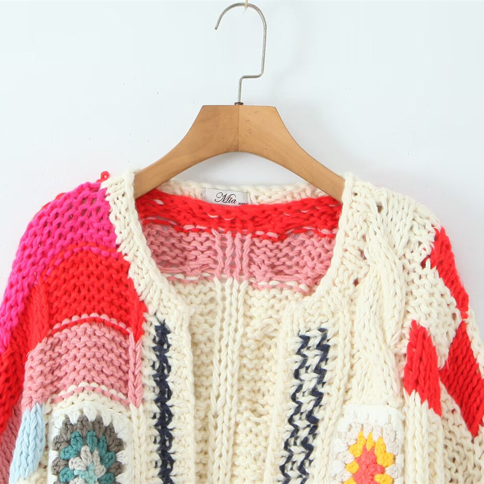 Retro style loose all handmade knitted sweater jacket