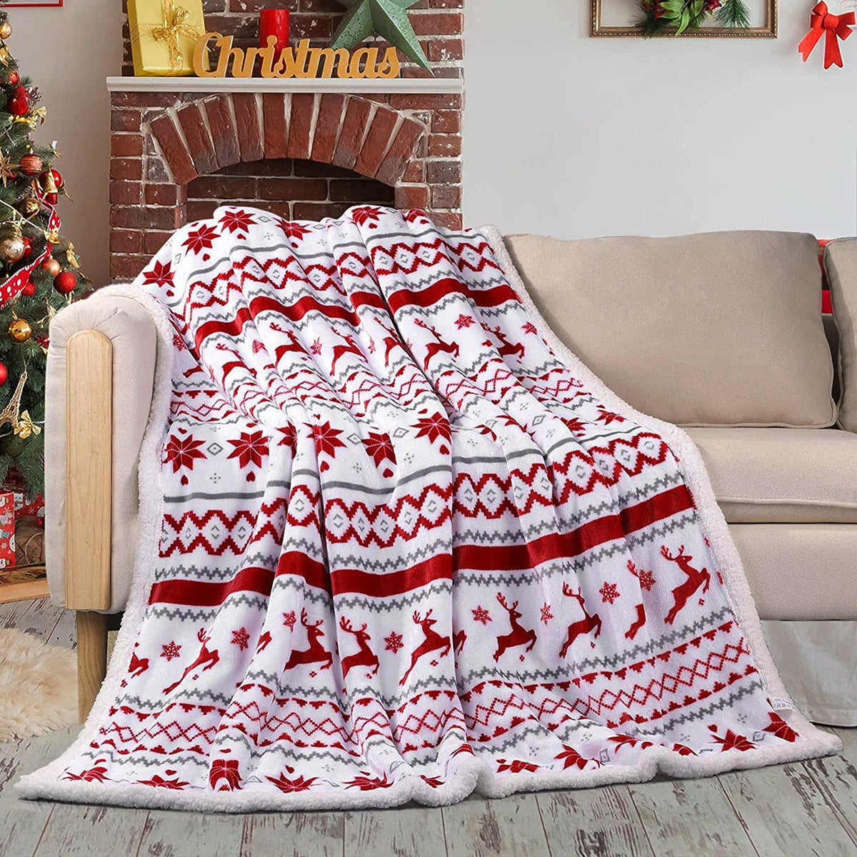 Flannel Christmas Blanket Double Layer Snowflake Christmas Decorative Blanket Nap Blanket Thick Throw Blanket